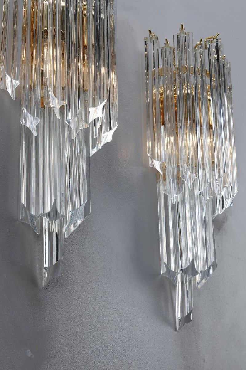 Paire d'Appliques Avec Des Verres De Murano Quadrièdres-photo-2
