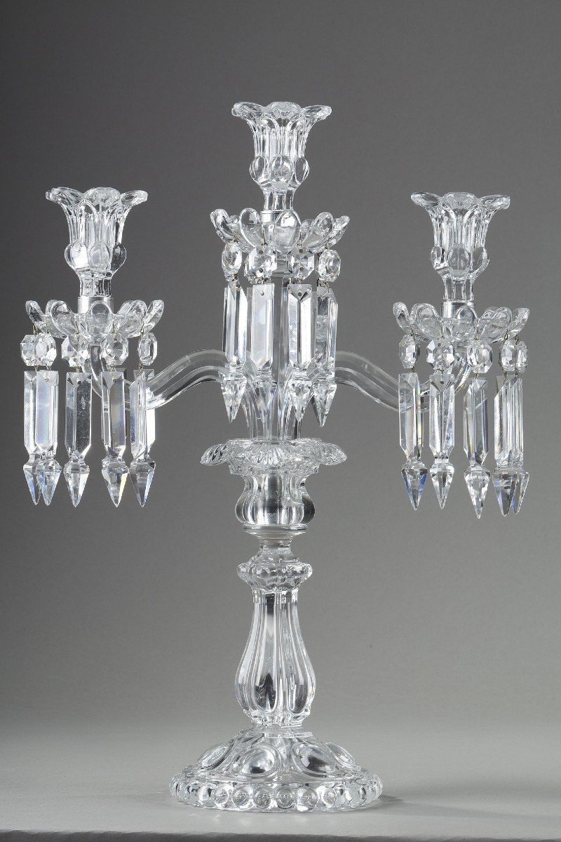 Paire De Chandeliers Baccarat à Trois Bras De Lumière-photo-4