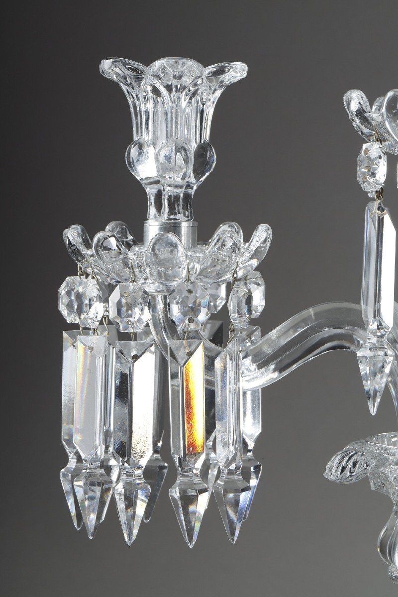 Paire De Chandeliers Baccarat à Trois Bras De Lumière-photo-1