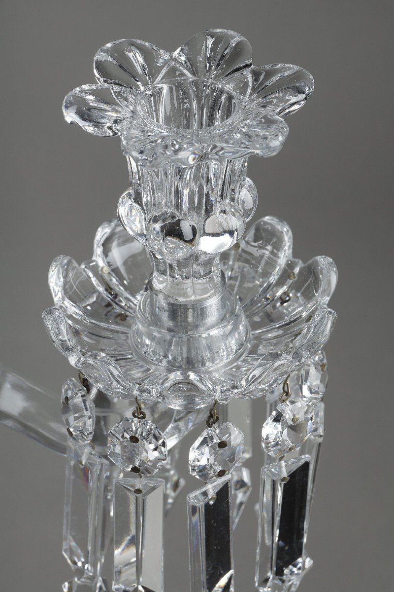 Paire De Chandeliers Baccarat à Trois Bras De Lumière-photo-5