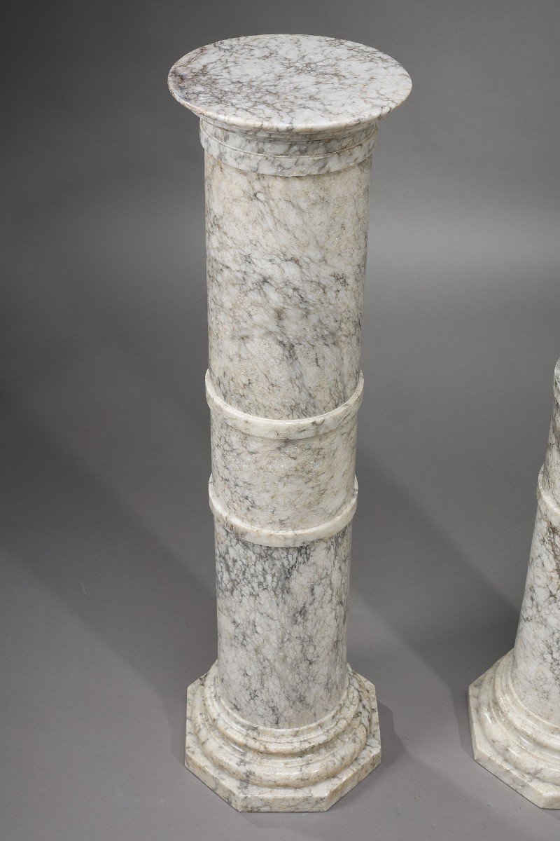 Paire De Colonnes En Albâtre Veiné -photo-4