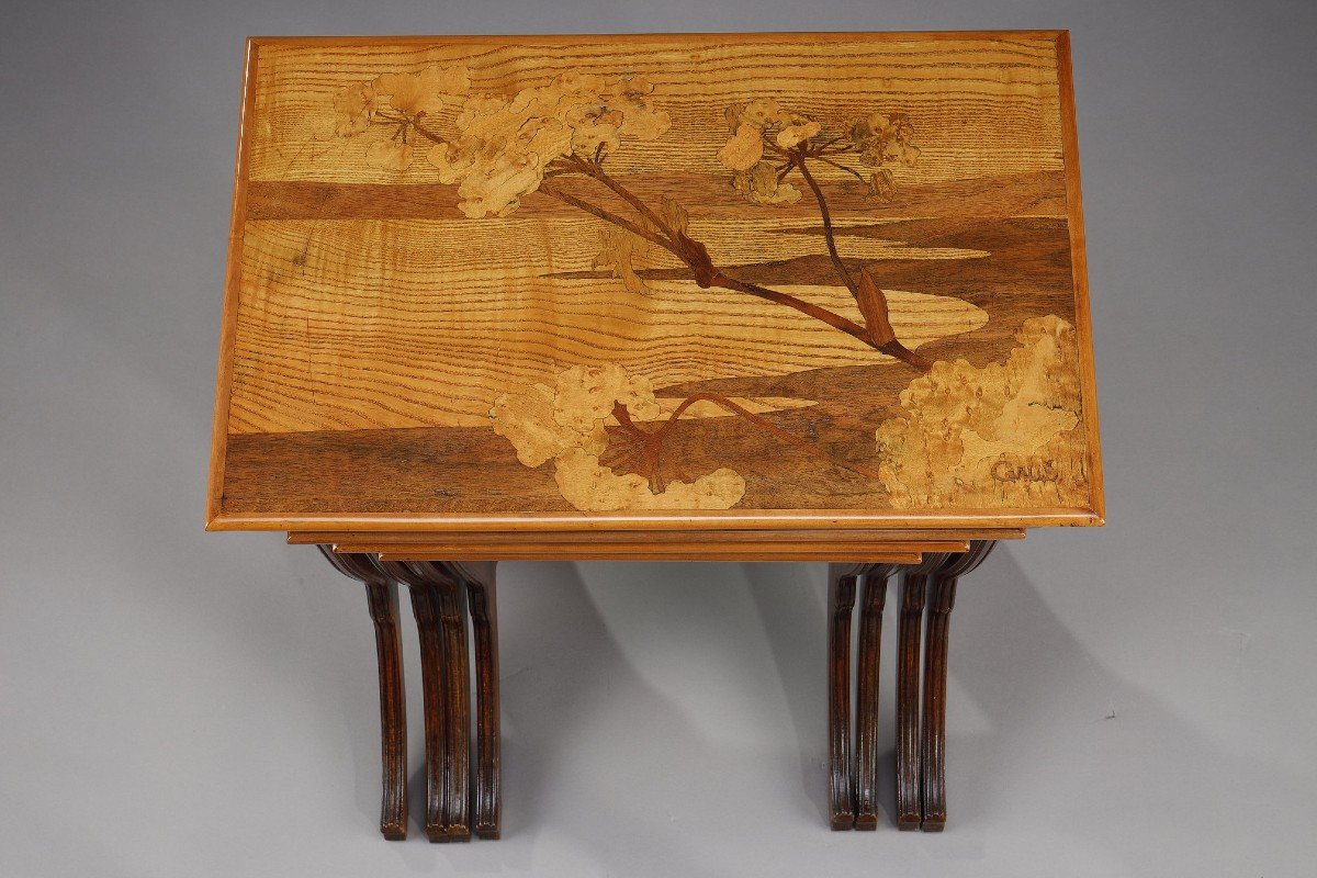 Set Of 4 Nesting Tables Signed Gallé-photo-4