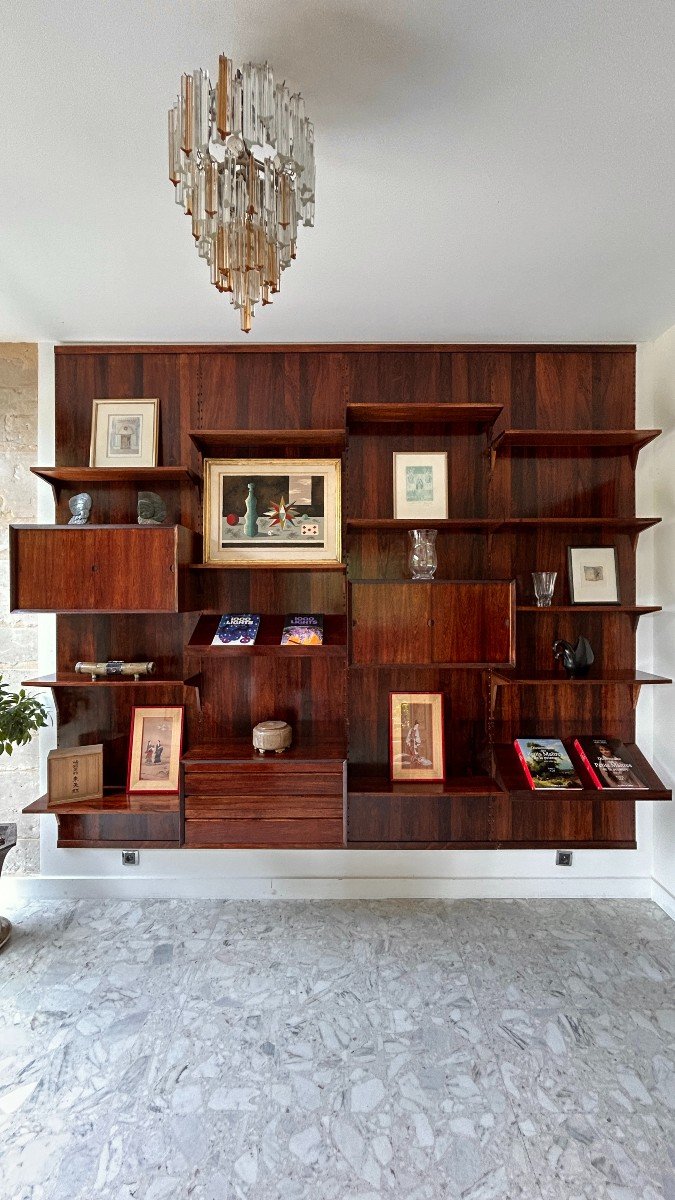 Scandinavian Modular Wall Shelf In Rosewood, Poul Cadovius, 1960s