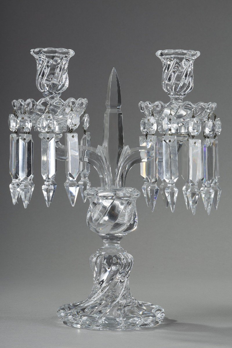 Paire De Chandeliers En Cristal De Baccarat A Deux Bras De Lumières-photo-2