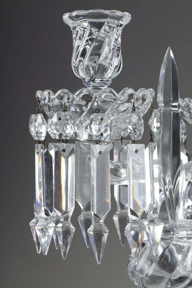 Paire De Chandeliers En Cristal De Baccarat A Deux Bras De Lumières-photo-4