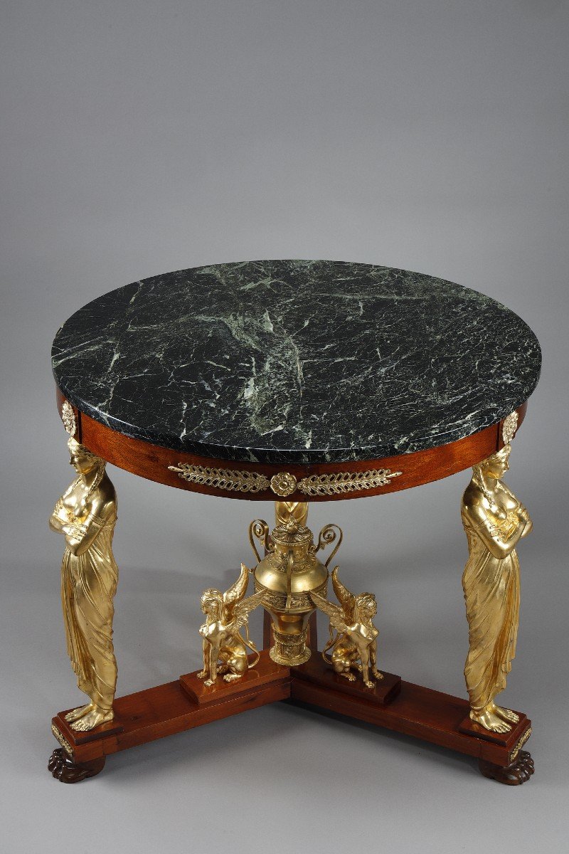 Important Guéridon De Style Empire En Acajou Et Placage d'Acajou-photo-3