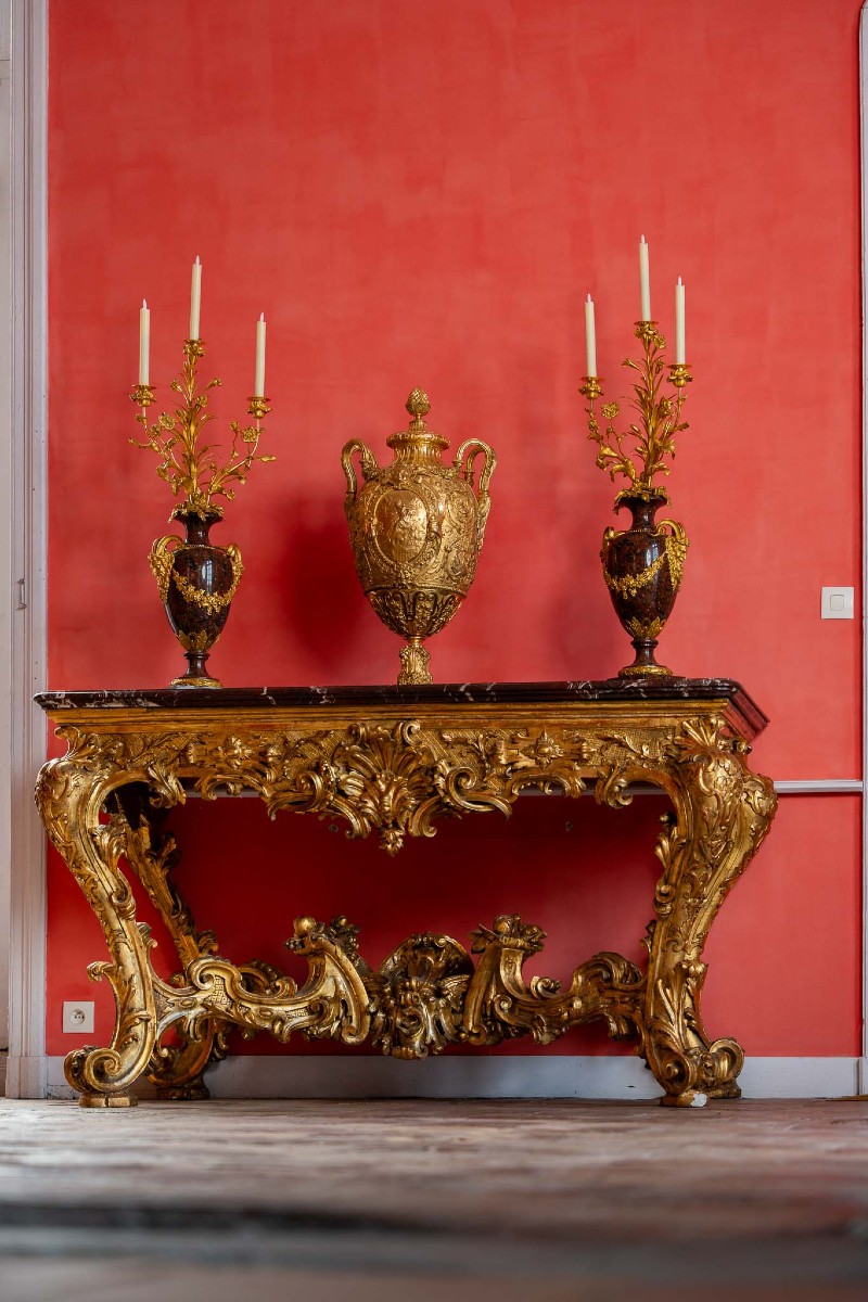 Paire De Candélabres De Style Louis XVI En Marbre Rouge Griotte Et Bronze Doré-photo-3