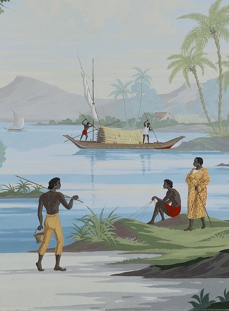 Large Painted Decorative Panel, Exotic Scene Signed Lower Right: “j. Hubert”-photo-1