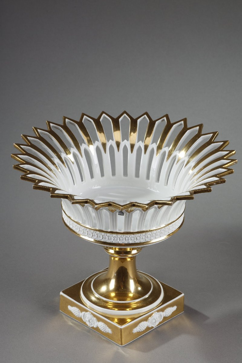 Pair Of Paris Porcelain Baskets On Feet, Empire Period-photo-1