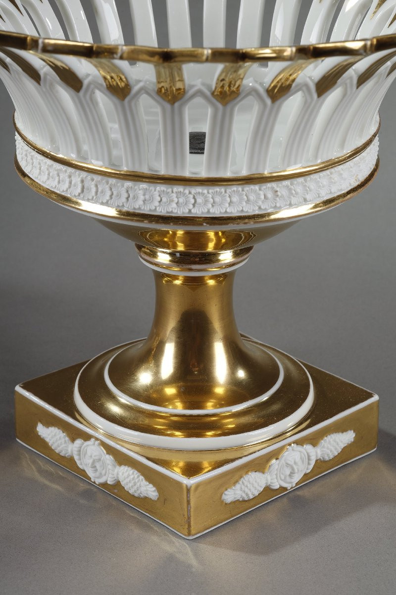 Pair Of Paris Porcelain Baskets On Feet, Empire Period-photo-6