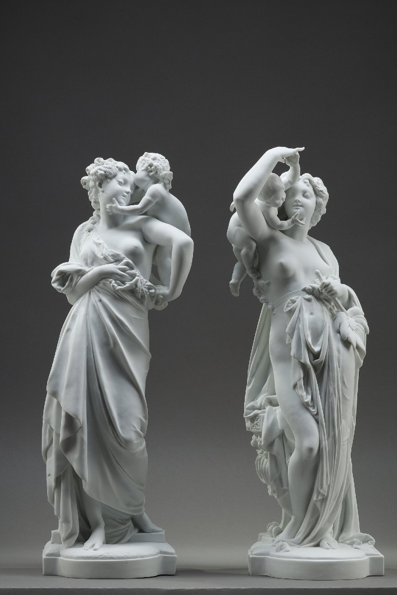 Pair Of Allegorical Figures In Biscuit Porcelain, After Carrier-belleuse