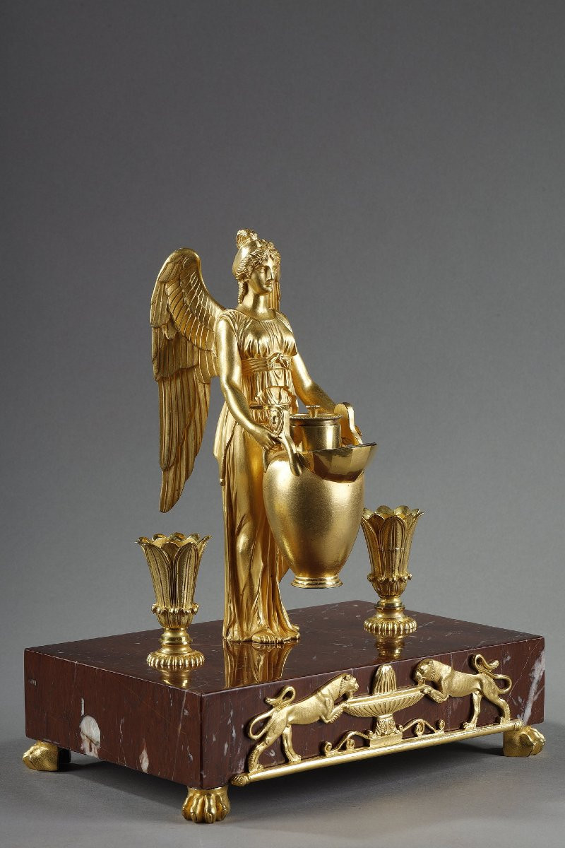Gilt Bronze And Red Griotte Marble Inkwell, Empire Period, Early 19th Century-photo-3