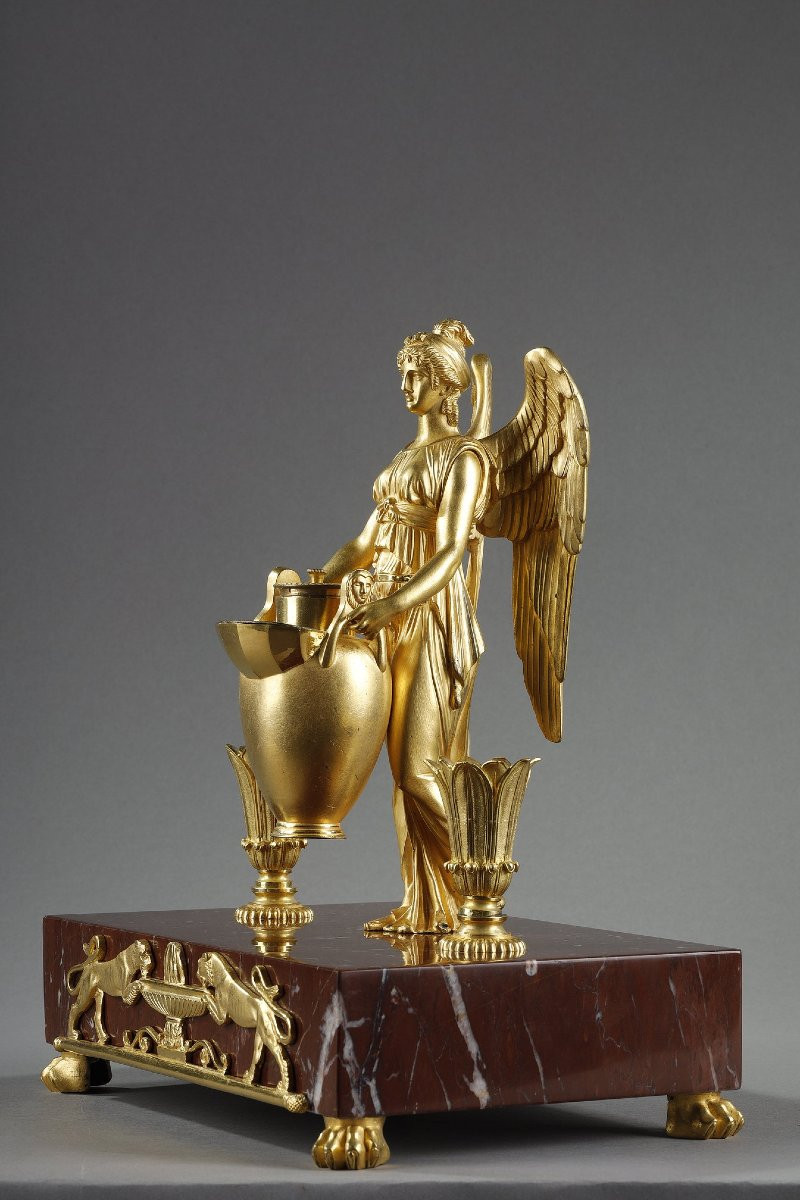Gilt Bronze And Red Griotte Marble Inkwell, Empire Period, Early 19th Century-photo-1