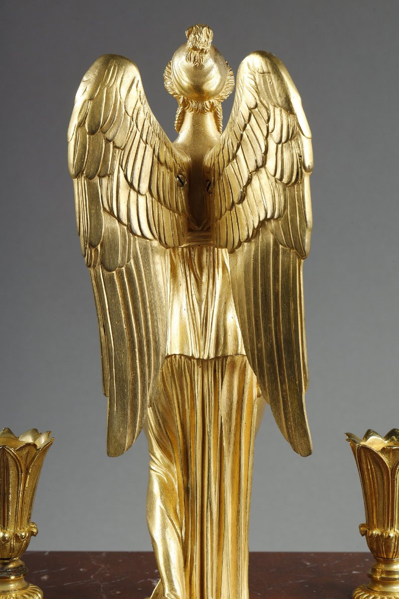Gilt Bronze And Red Griotte Marble Inkwell, Empire Period, Early 19th Century-photo-6