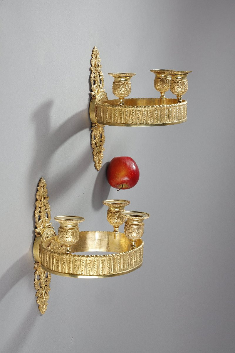 Pair Of Restoration Period Gilt Bronze Sconces -photo-3