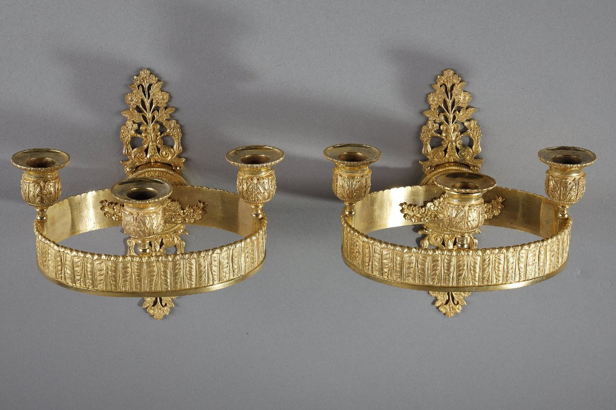 Pair Of Restoration Period Gilt Bronze Sconces -photo-4