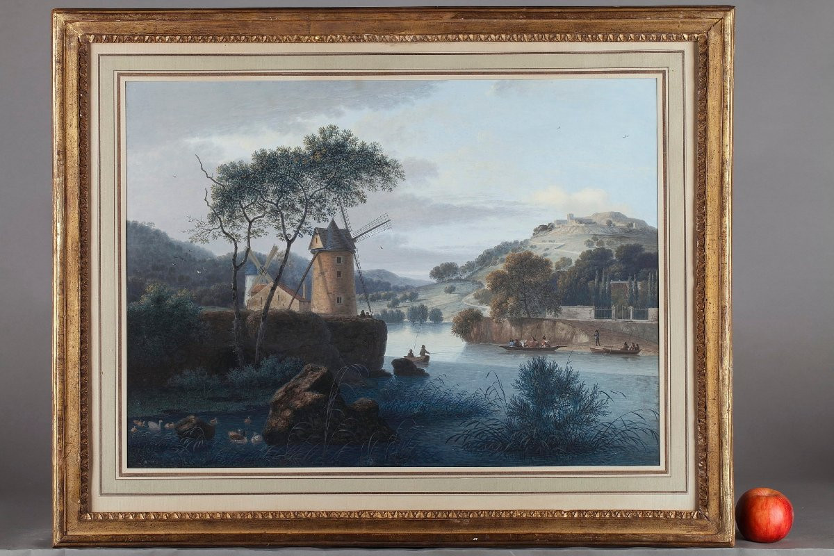 "landscape With A Mill" And "pastoral", Gouache On Paper-photo-3