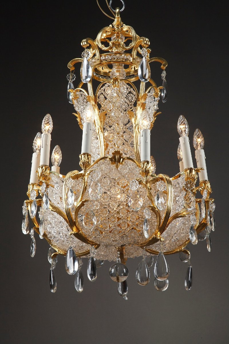 Crystal And Gilt Bronze Basket Chandelier, Late 19th Century-photo-2