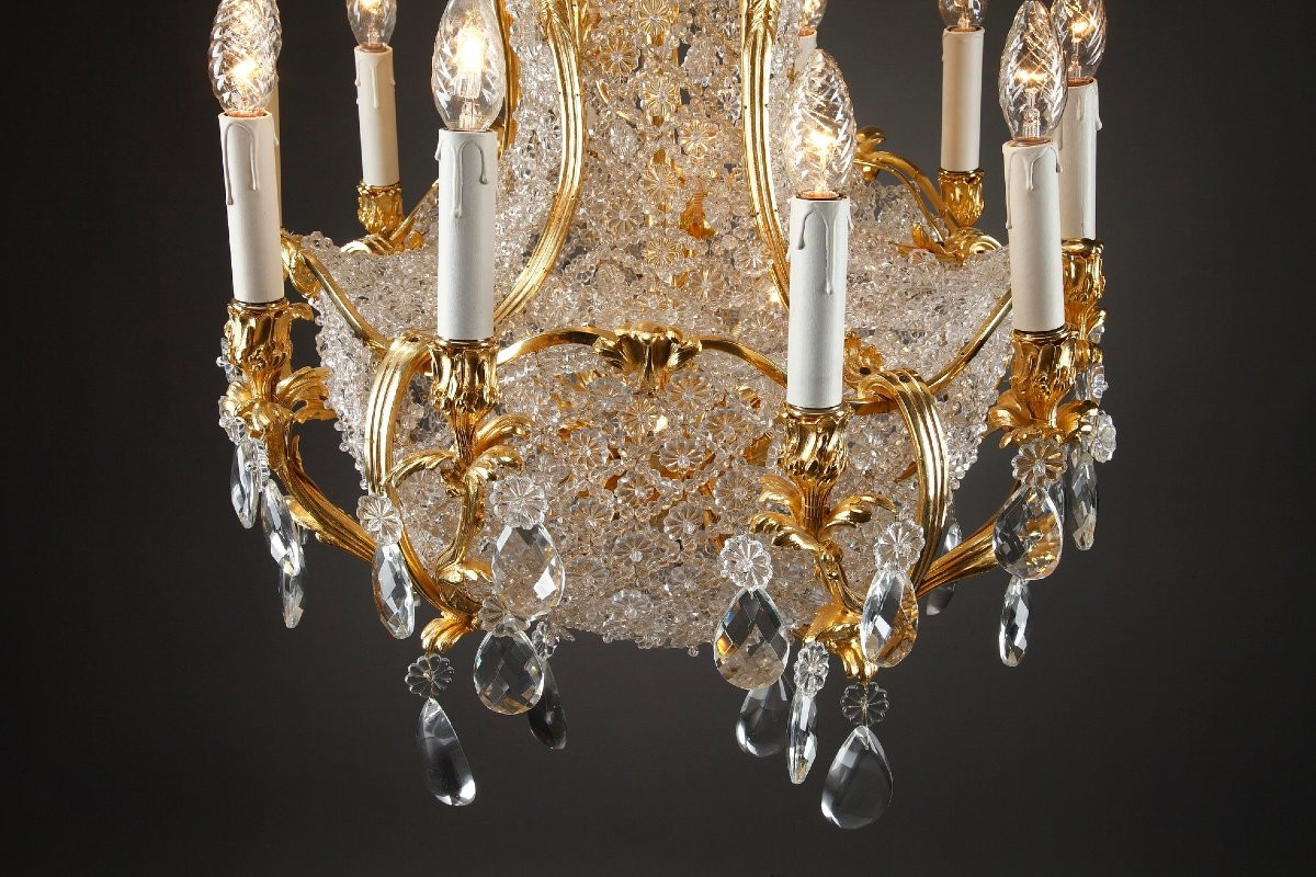 Crystal And Gilt Bronze Basket Chandelier, Late 19th Century-photo-5