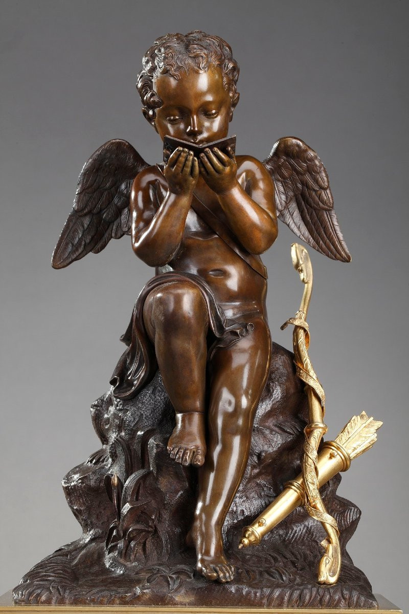 Pendule borne "Amour lisant" de Ledure Bronzier et Hémon Horloger-photo-1