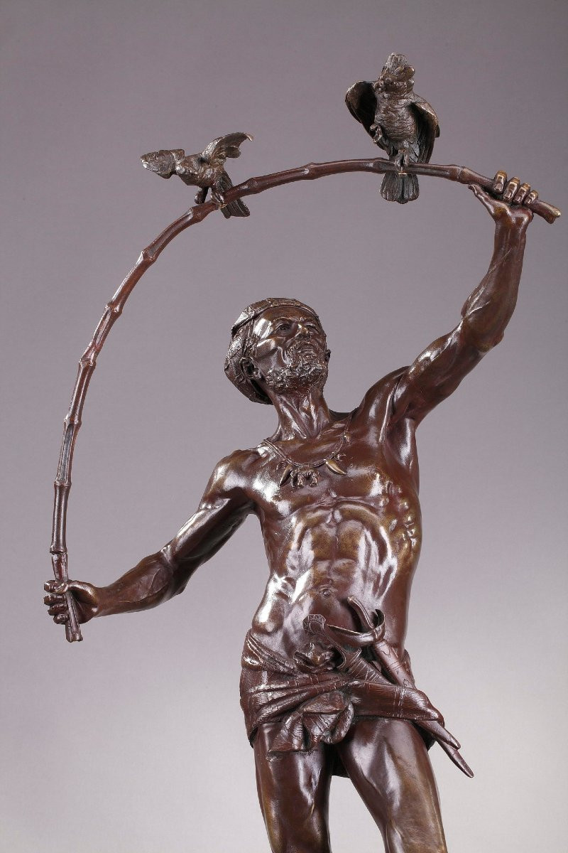 Grand bronze "L'Oiseleur Indou" d'Auguste de Wever (Belge, 1836-1910)-photo-3