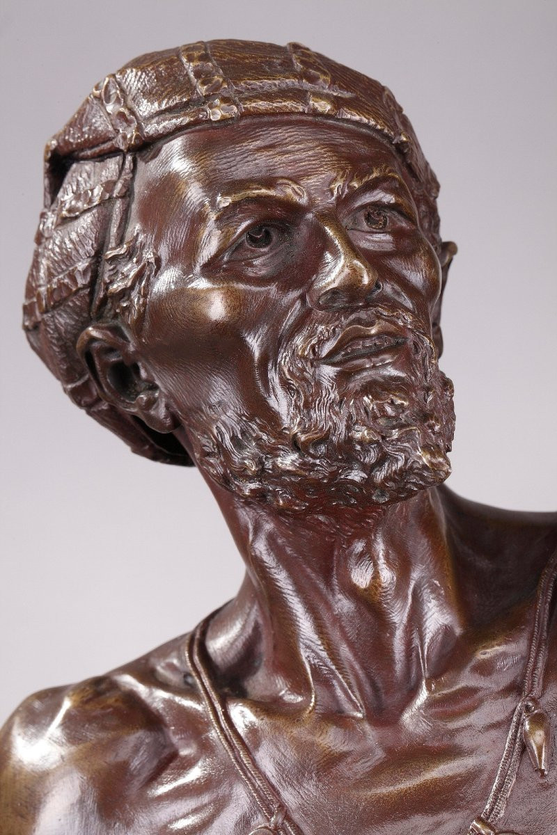 Grand bronze "L'Oiseleur Indou" d'Auguste de Wever (Belge, 1836-1910)-photo-1