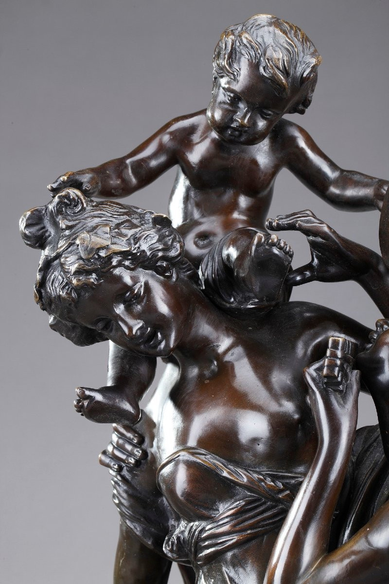 Sculpture en Bronze "Bacchantes et putti dansant" d'après Clodion-photo-1