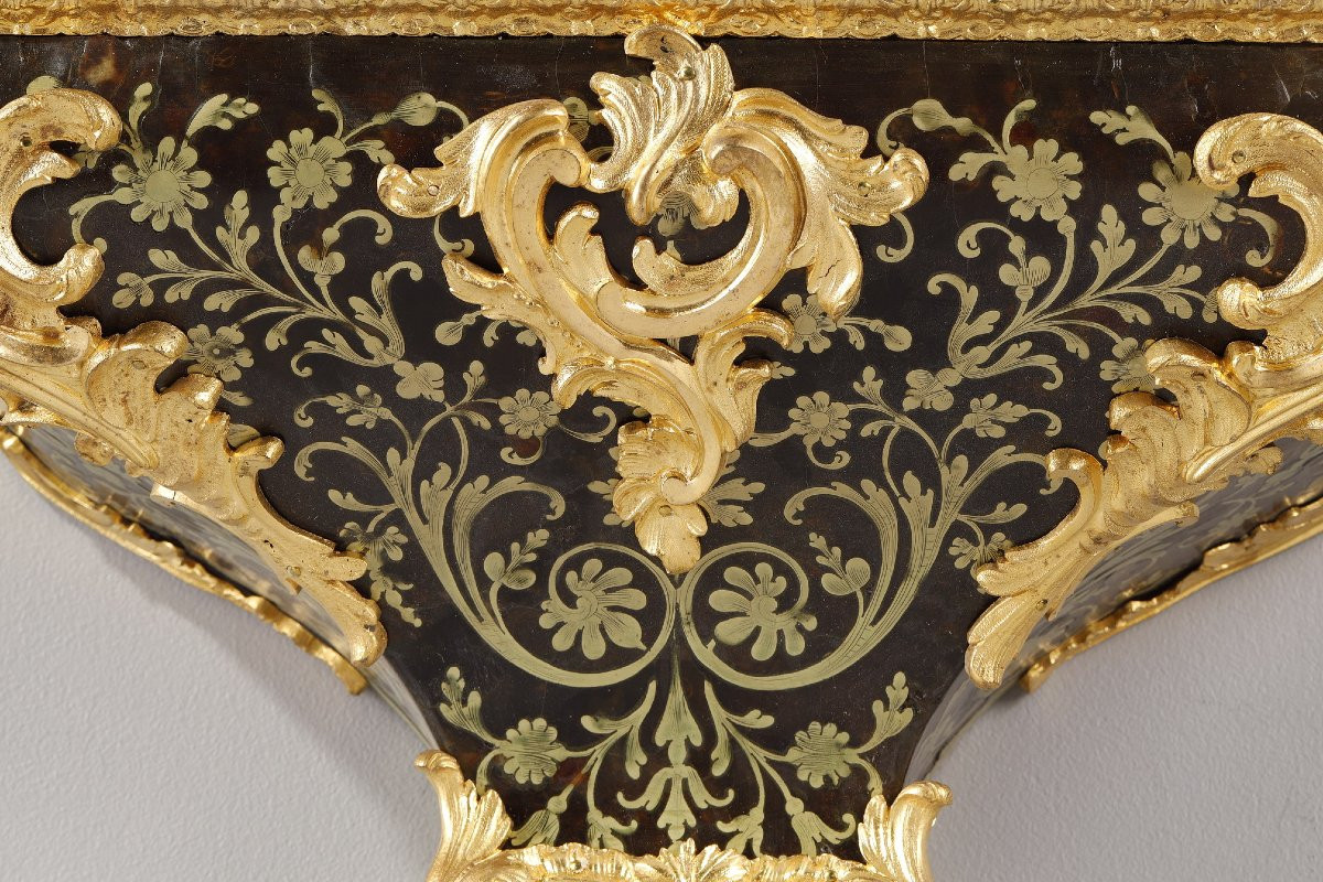 Cartel And Its Console In Boulle Marquetry And Gilded Bronze, Louis XV Period-photo-4