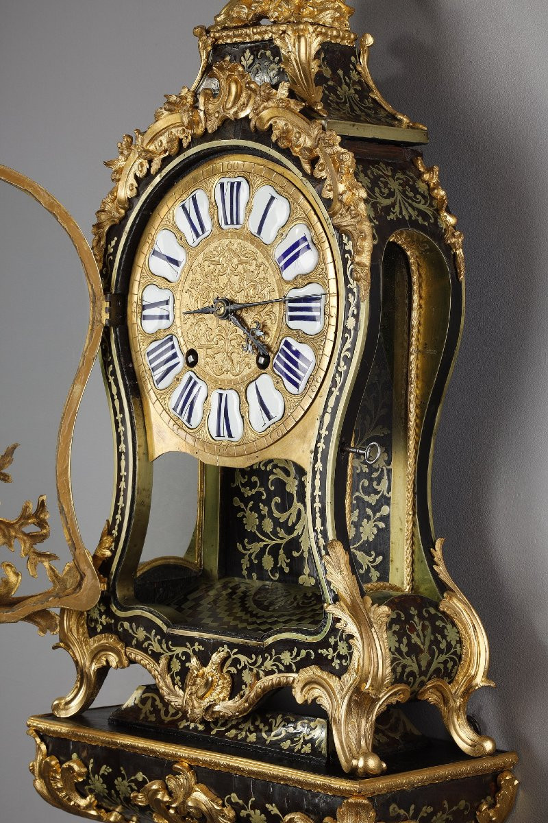 Cartel And Its Console In Boulle Marquetry And Gilded Bronze, Louis XV Period-photo-6
