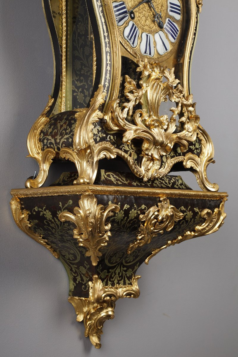 Cartel And Its Console In Boulle Marquetry And Gilded Bronze, Louis XV Period-photo-7