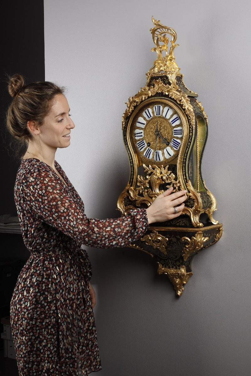 Cartel And Its Console In Boulle Marquetry And Gilded Bronze, Louis XV Period-photo-8
