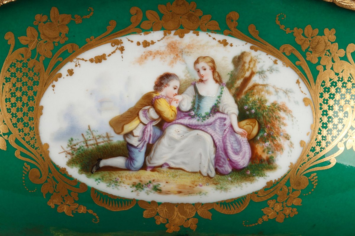 Antique Porcelain And Gilt Bronze Planter Decorated With Gallant Couples-photo-2