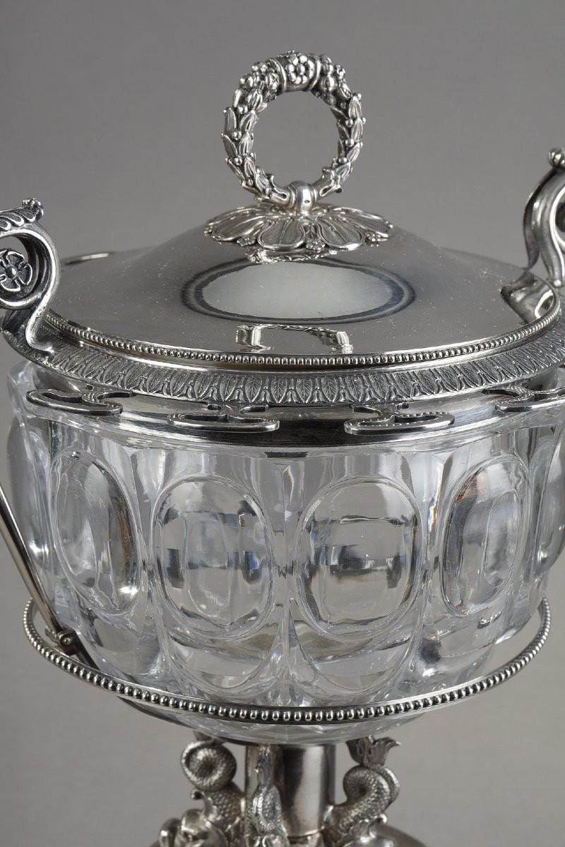 Un confiturier ou sucrier en cristal et agent avec douze cuilleres en vermeil-photo-4