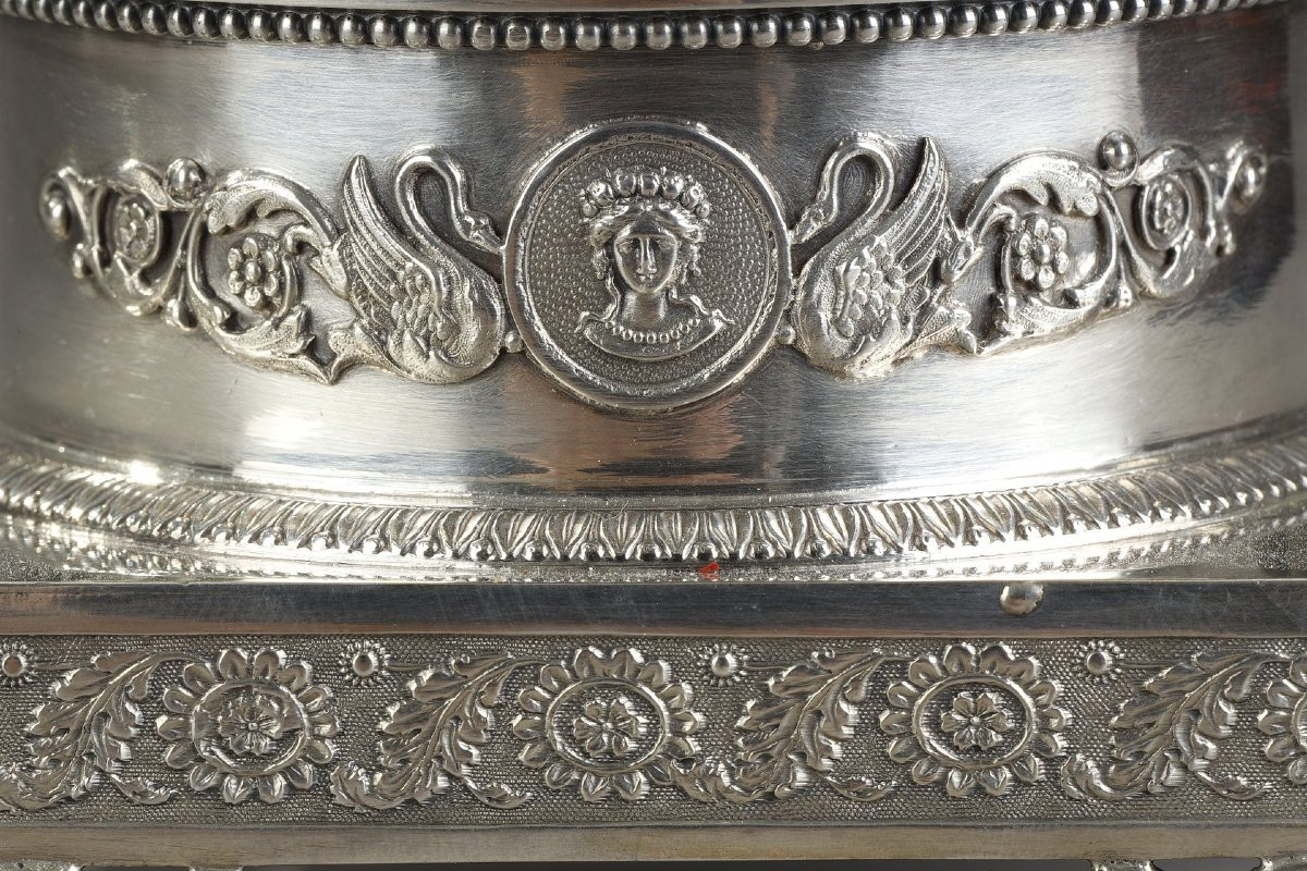 Un confiturier ou sucrier en cristal et agent avec douze cuilleres en vermeil-photo-4