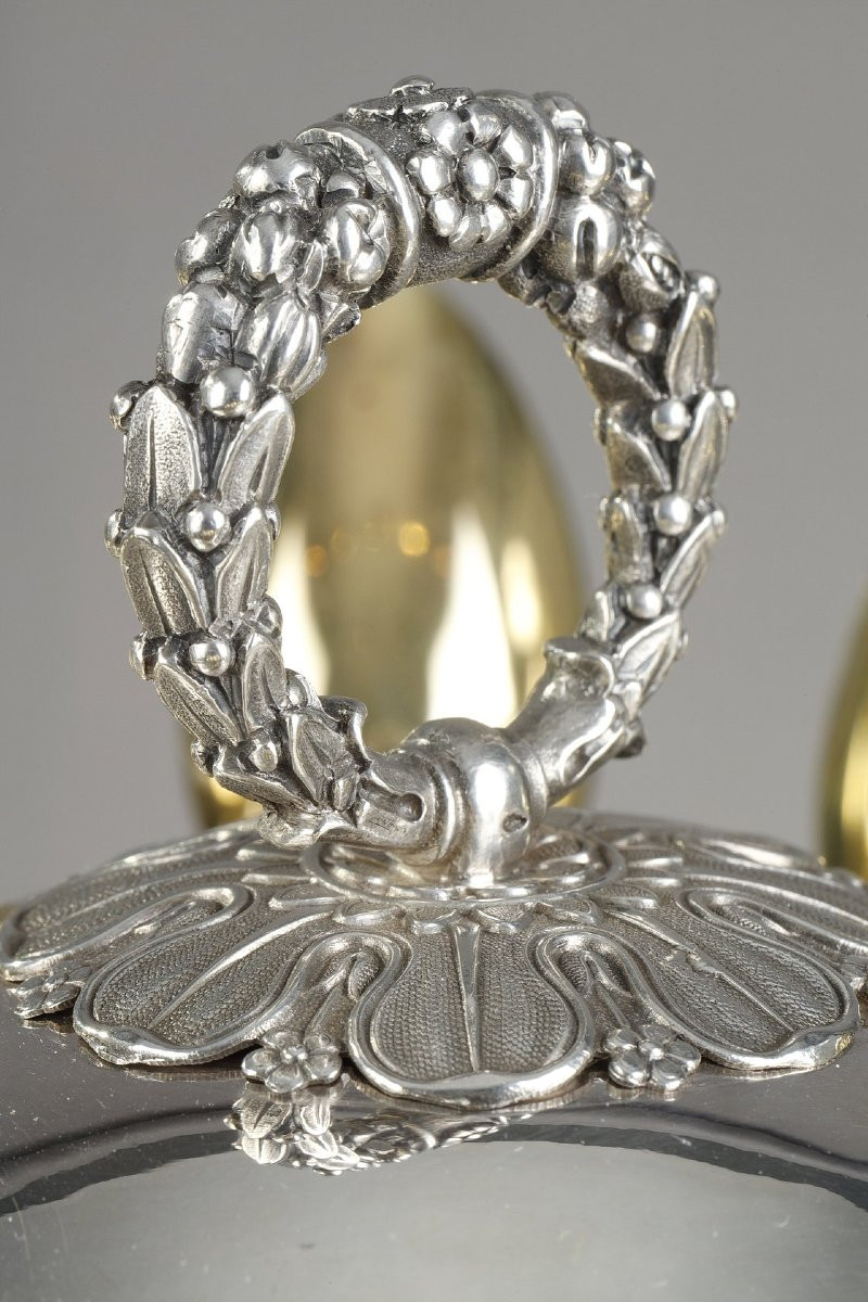 Un confiturier ou sucrier en cristal et agent avec douze cuilleres en vermeil-photo-7