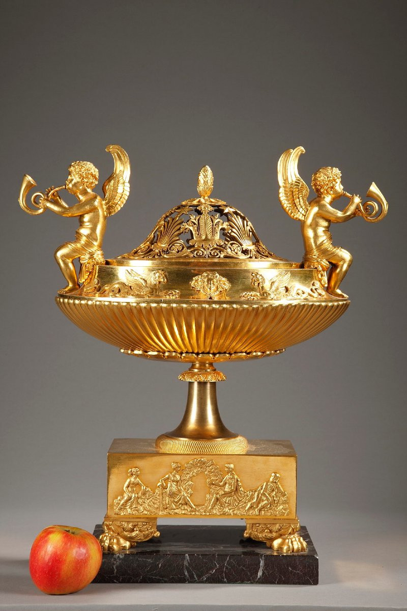 Gilt Bronze And Marble Centerpiece Incense Burner, Empire Period-photo-2
