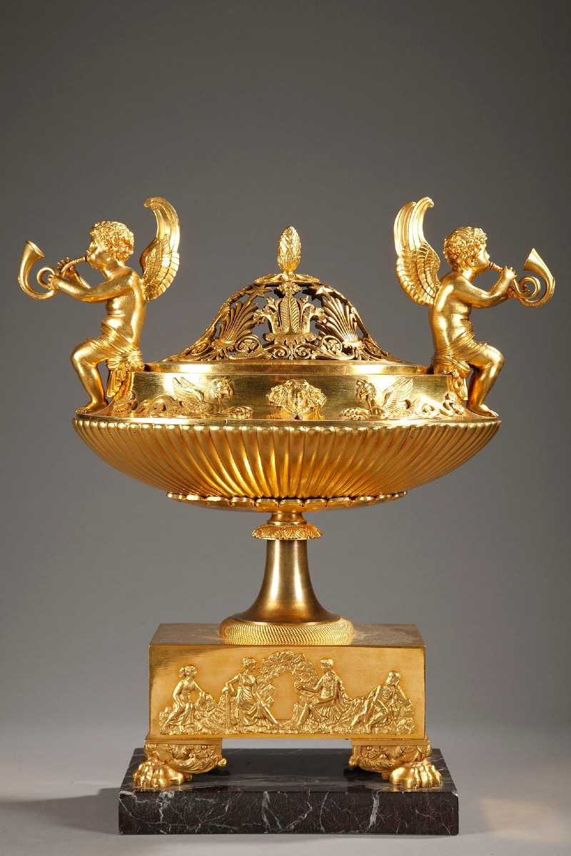 Gilt Bronze And Marble Centerpiece Incense Burner, Empire Period