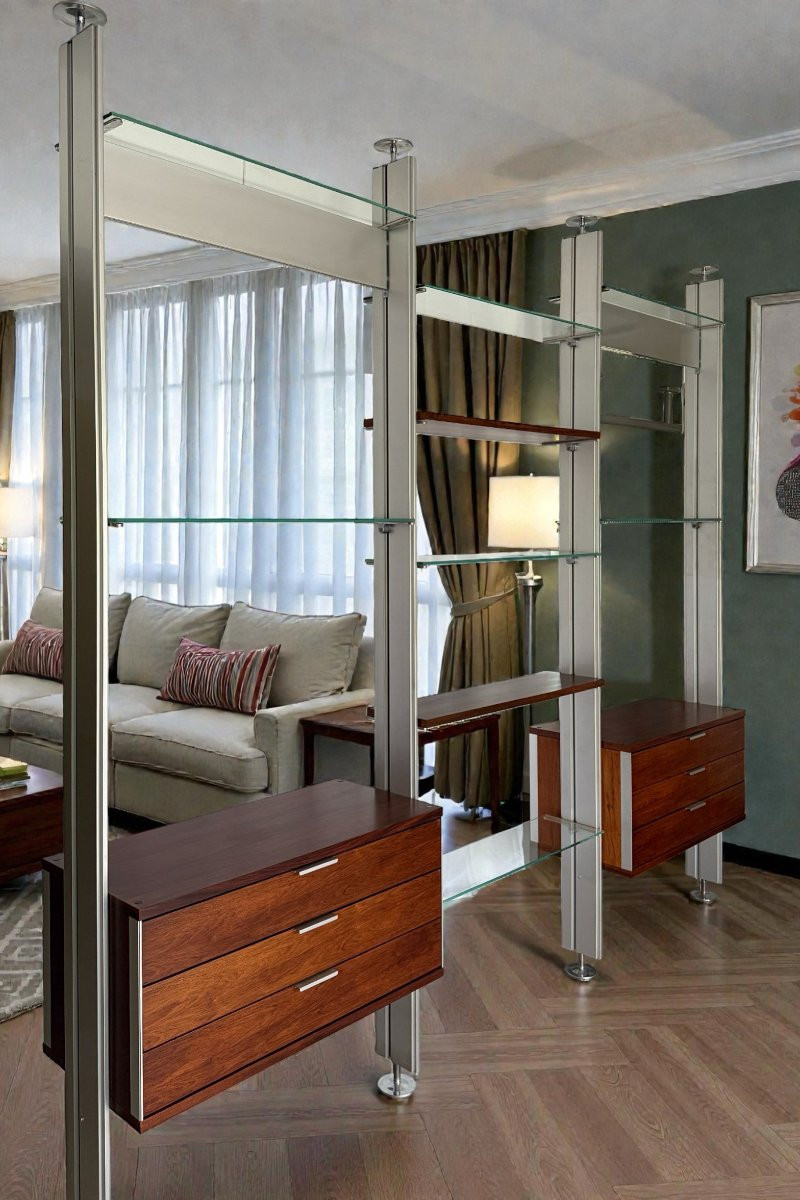 Étagère modulaire ou séparateur de pièce en métal et bois de placage -photo-3