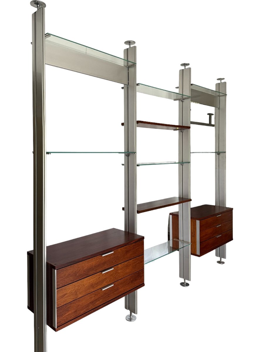 Étagère modulaire ou séparateur de pièce en métal et bois de placage -photo-4