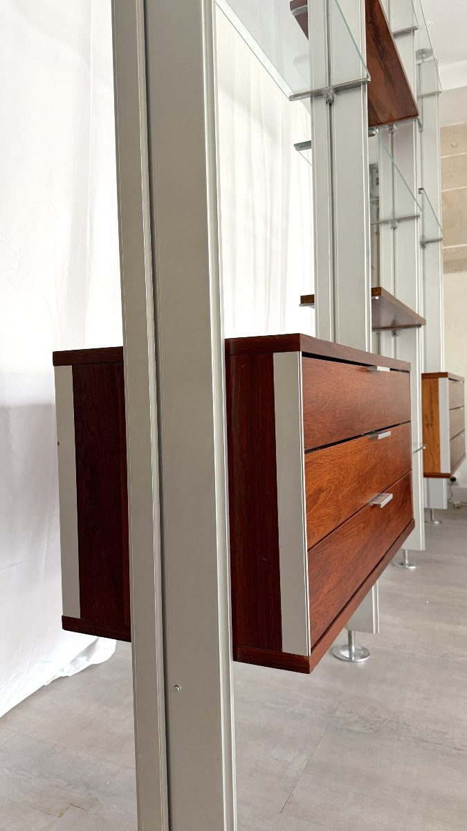 Étagère modulaire ou séparateur de pièce en métal et bois de placage -photo-2