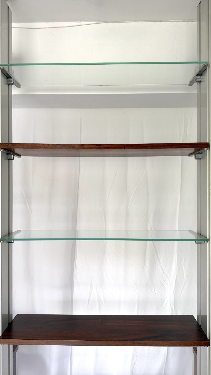 Étagère modulaire ou séparateur de pièce en métal et bois de placage -photo-5