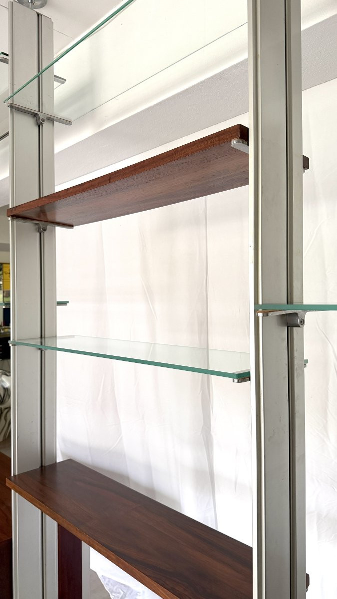 Étagère modulaire ou séparateur de pièce en métal et bois de placage -photo-6