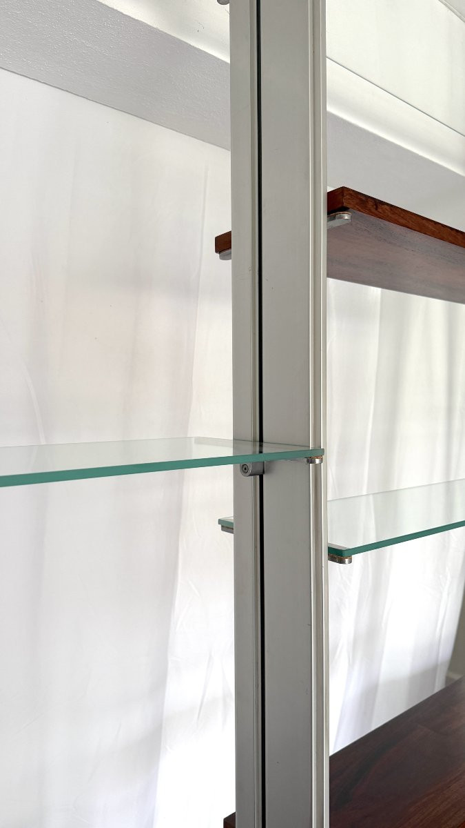 Étagère modulaire ou séparateur de pièce en métal et bois de placage -photo-7