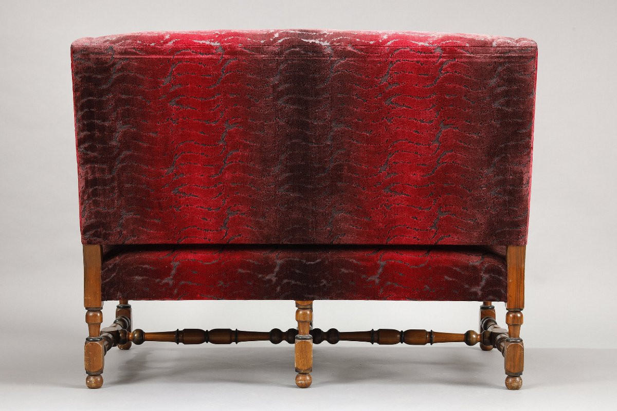 Pair Of Large Louis XIII Style Bordeaux Red Velvet Sofas-photo-3