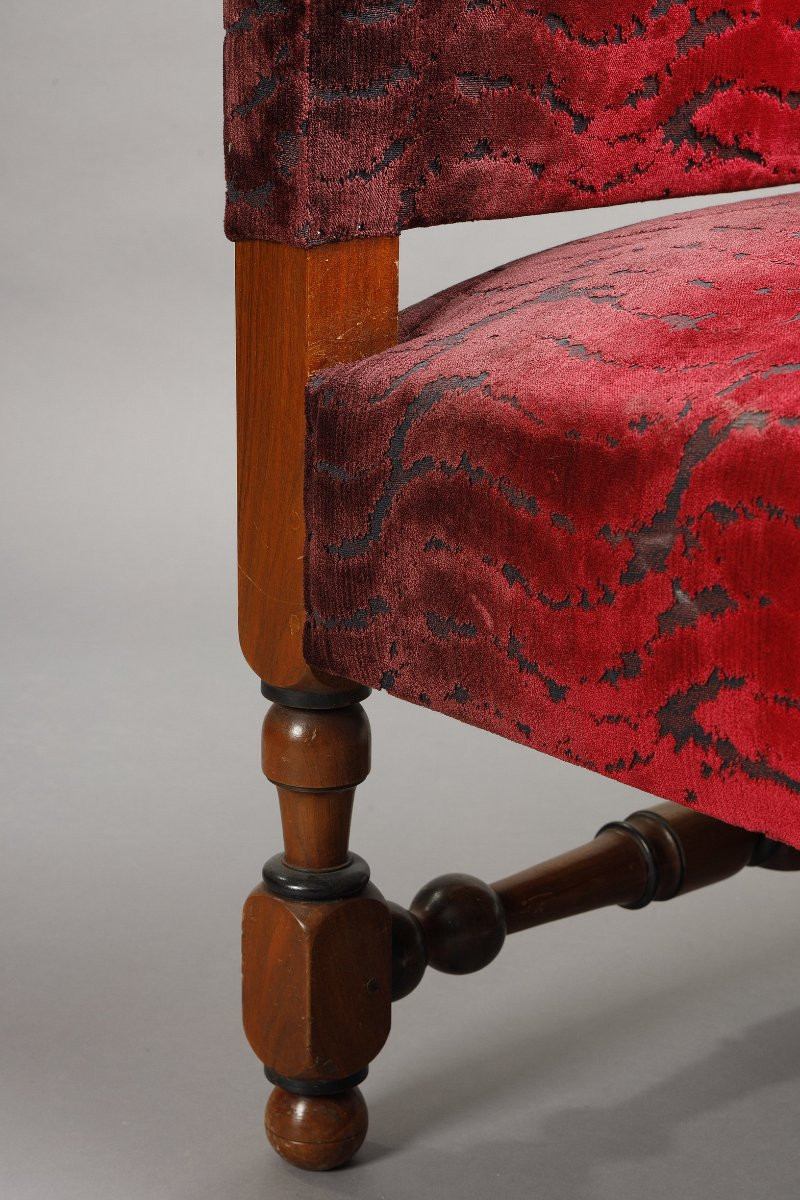 Pair Of Large Louis XIII Style Bordeaux Red Velvet Sofas-photo-8