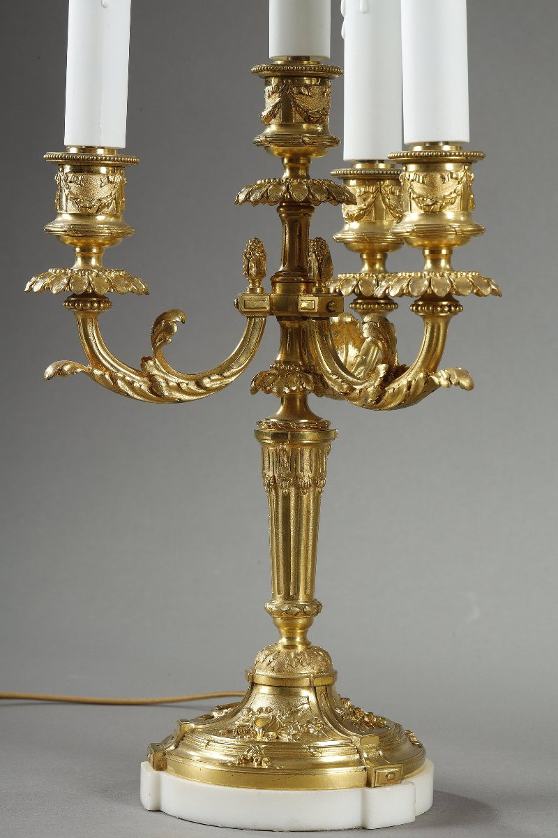 Paire de candélabres en bronze doré de style Louis XVI-photo-3