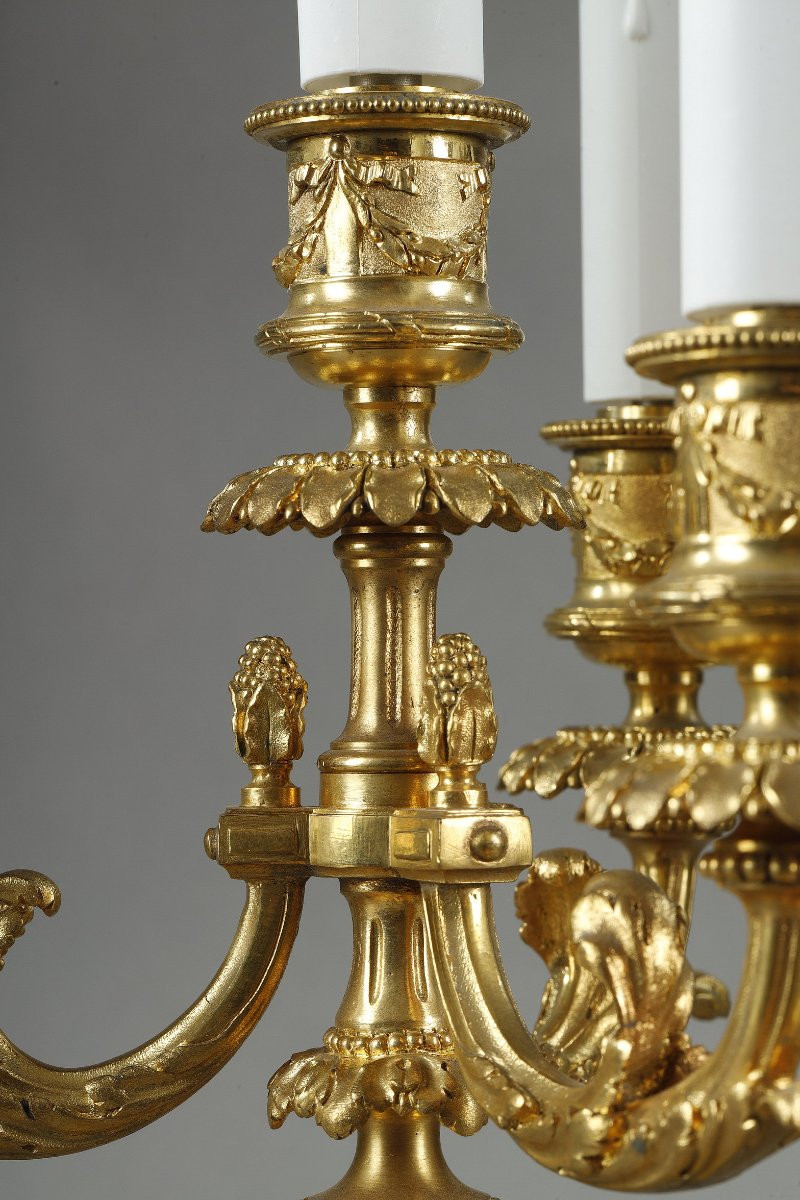 Paire de candélabres en bronze doré de style Louis XVI-photo-4