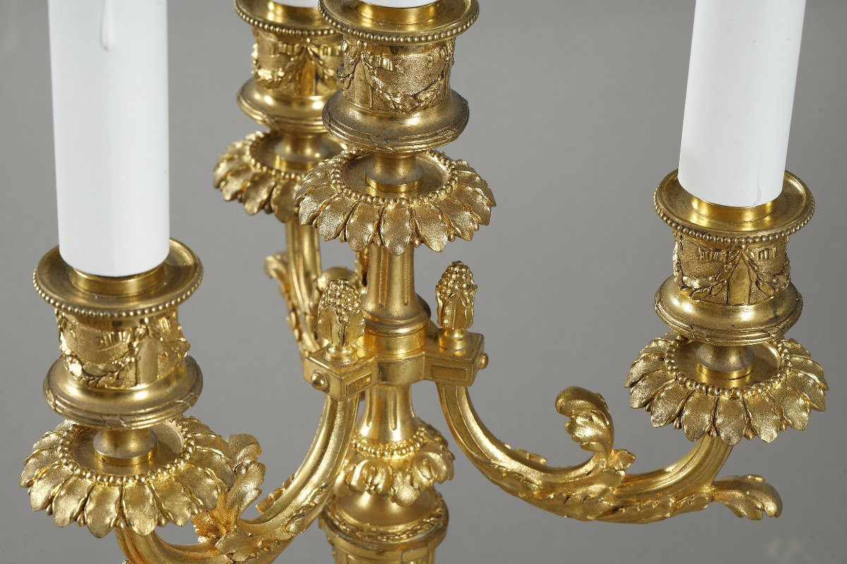 Paire de candélabres en bronze doré de style Louis XVI-photo-2