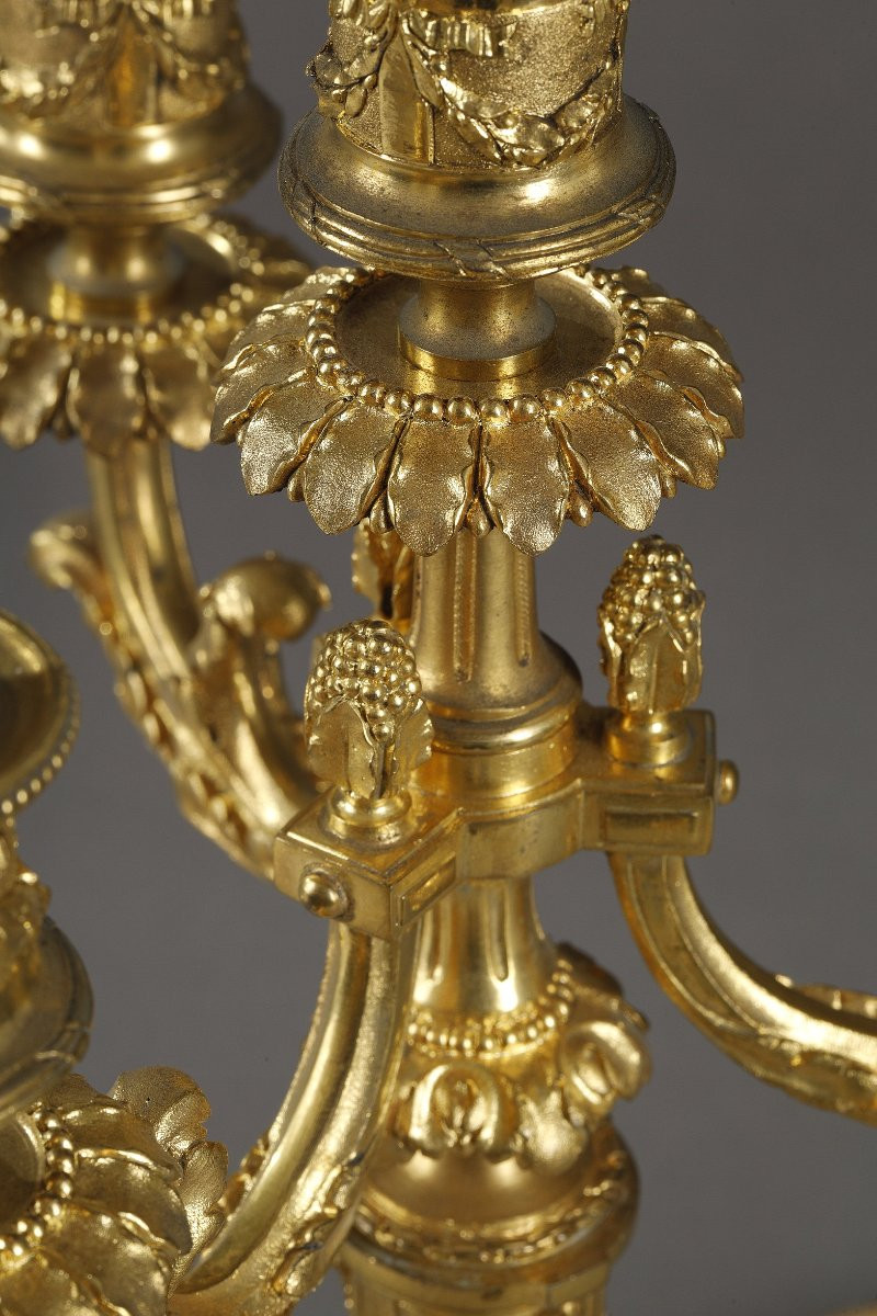 Paire de candélabres en bronze doré de style Louis XVI-photo-3