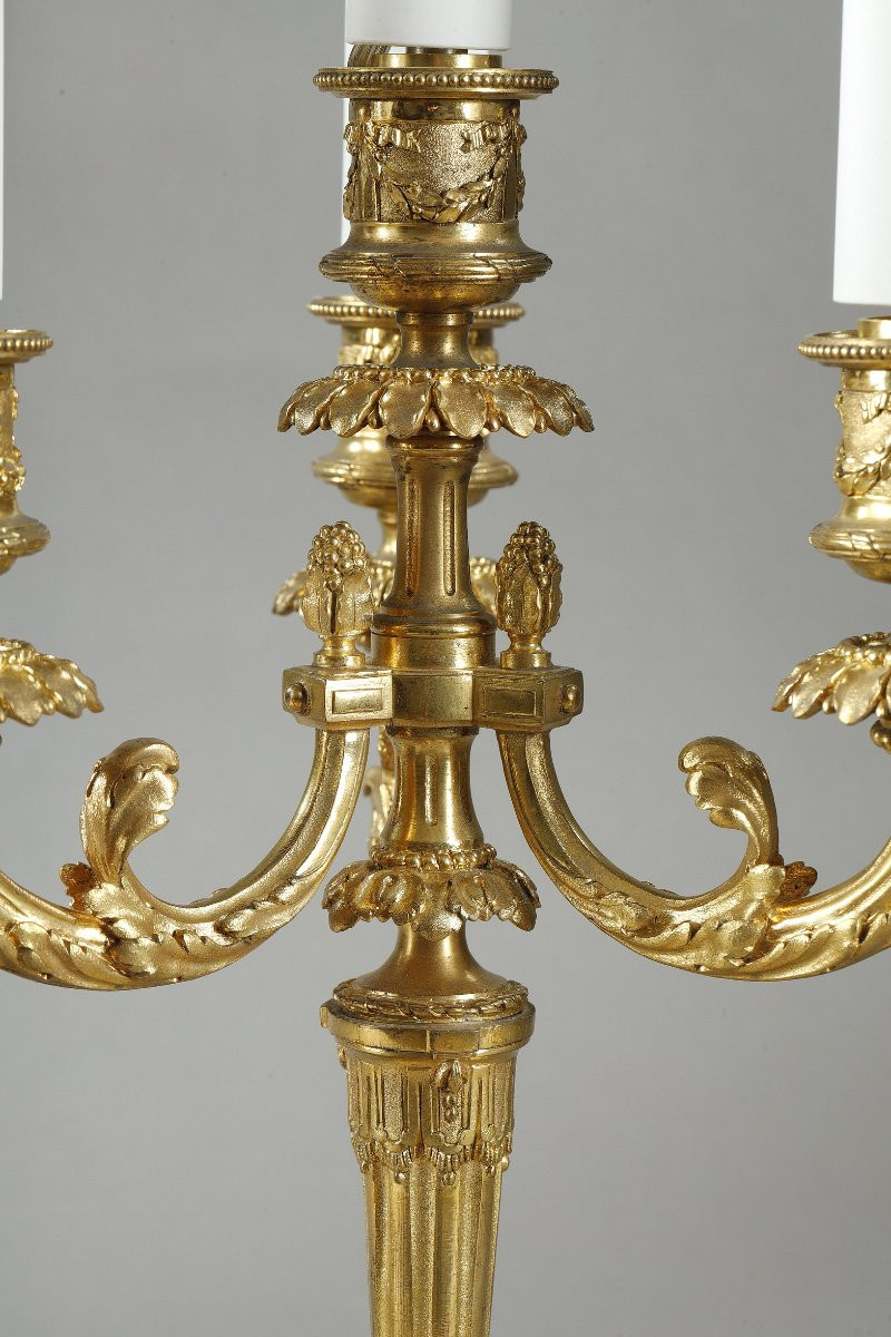 Paire de candélabres en bronze doré de style Louis XVI-photo-4
